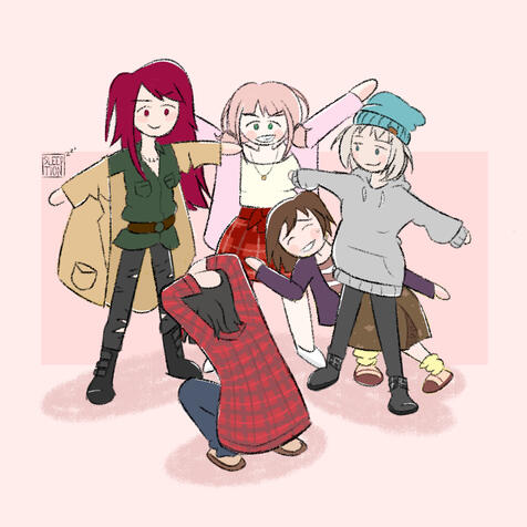 drawing: t-posing afterglow surrounding fetal position ran