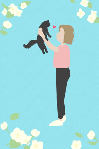 drawing: minamalist girl holding cat