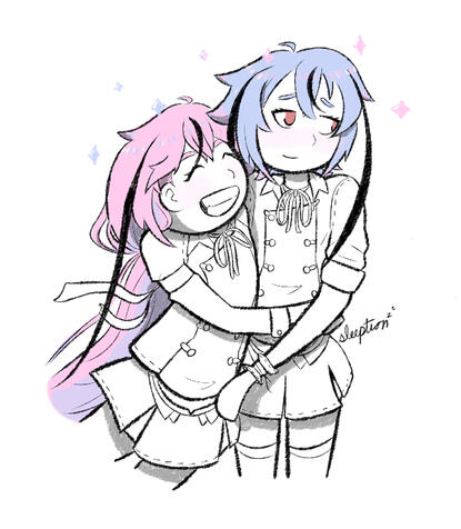 drawing: meika hime hugging meika mikoto